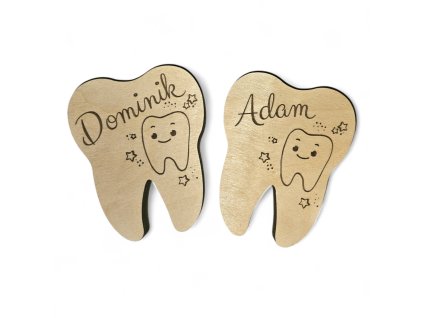 Dřevěná krabička na zoubky se jménem a obrázkem zoubku