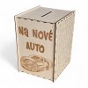 dřevěná škrtací pokladnička na nové auto