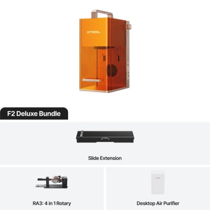 xTool F2 Deluxe Bundle - laserová gravírka 15W dioda + 5W IR + Slide extension + RA3 + Air purifier