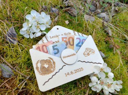 Drevená obálka na peniaze - svadba