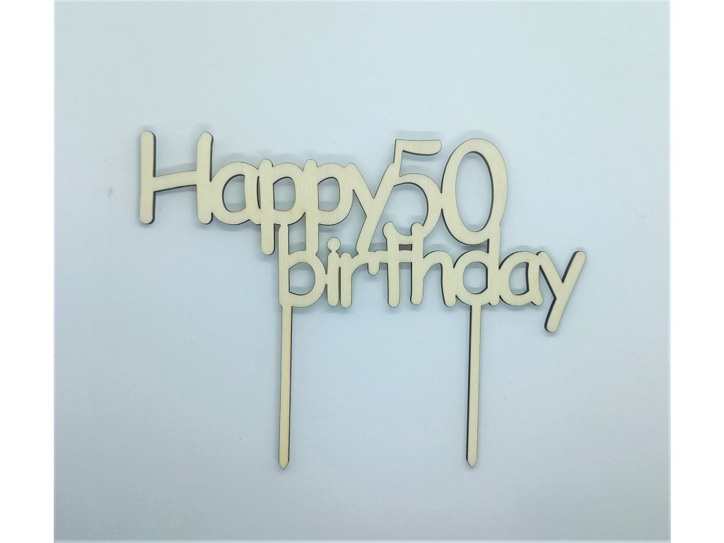 Balenie 10ks drevených zápichov Happy birthday s číslom 50