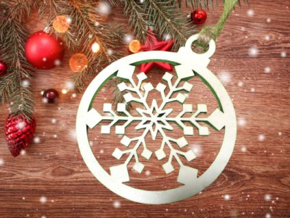 Dřevěná baňka - bílá vločka