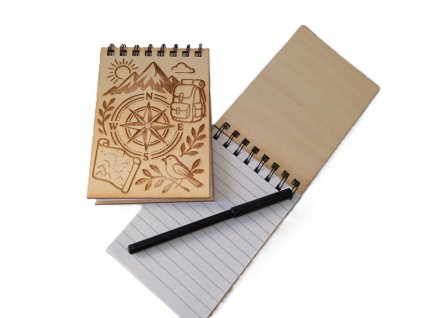 Dřevěný zápisník A6 s gravírováním - cestování