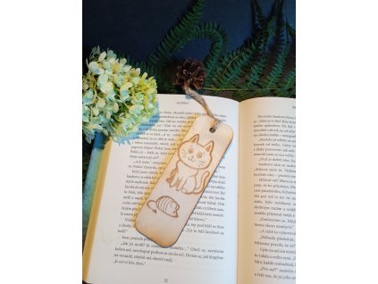 Dřevěná záložka do knížky - kočka