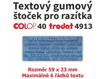 Textový gumový štoček pro razítka Colop 40, Trodat 4913