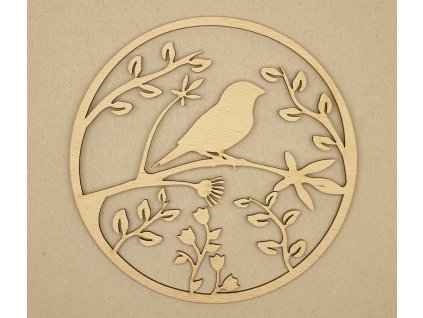 Nástěnná dekorace - ptáček v kulatém rámečku 1