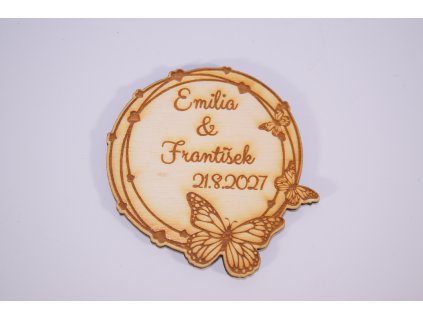 umelecká svadobná magnetka s gravírovaním