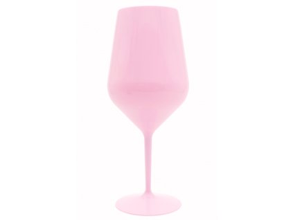 Starorůžový nerozbitný plastový pohár na víno o objemu 460 ml, s dlouhou stopkou, zobrazený na bílém pozadí.