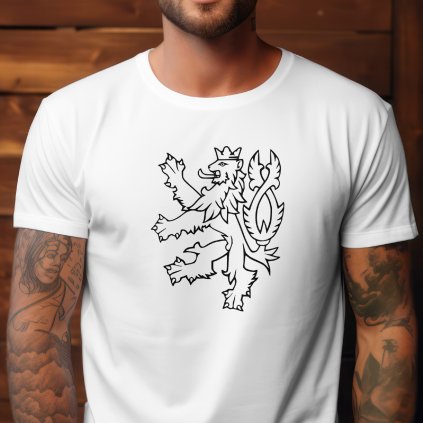 Pánské tričko s velkou minimalistickou kresbou českého dvouocasého lva s korunou.