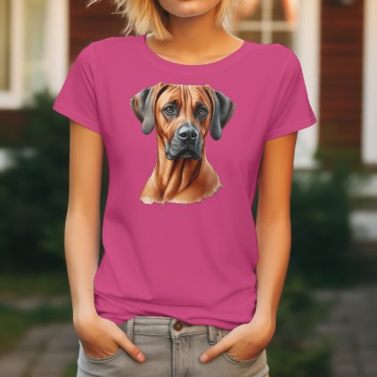 Elegantní dámské tričko s detailním realistickým portrétem šedého Výmarského ohaře s inteligentním pohledem.