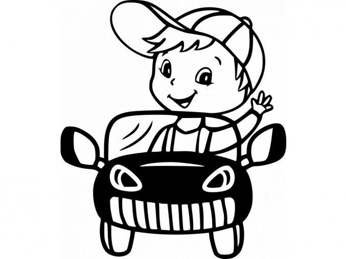 Autosamolepka kluk s kšiltovkou v autě