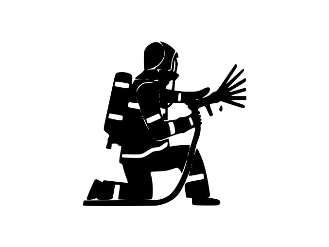Samolepka - klečící hasič s hadicí