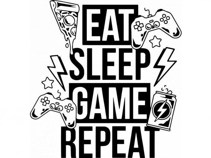 Samolepka na zeď Eat, sleep, game, repeat 1a