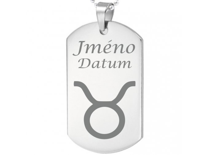 Přívěsek se jménem a datem narození - symbol Býk