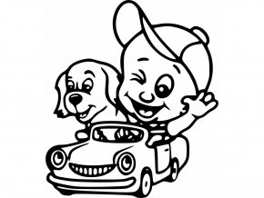 Samolepka kluk se psem v autíčku