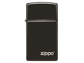 Zapalovač Zippo Slim High Polish Black Logo 26583