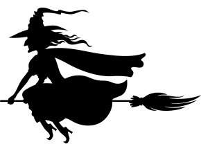 Samolepka čarodějnice letící na koštěti