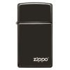Zapalovač Zippo Slim High Polish Black Logo 26583