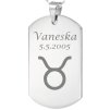 Přívěsek se jménem a datem narození - symbol Býk