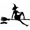 Samolepka čarodějnice s netopýren letící na koštěti pravá
