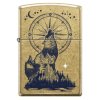 Zapalovač Zippo Street Brass s potiskem vytí vlka, kompasu a horské krajiny.