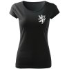 Dámské tričko s malým minimalistickým symbolem českého lva na pravé straně hrudi.