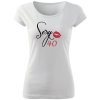 Dámské tričko s nápisem "Sexy" a s volbou červené číslovky (např. 40) a stopou od rtěnky.