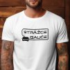 Pánské tričko (černé, bílé nebo červené) s vtipným logem "STRÁŽCE GAUČE" a ikonou gauče.