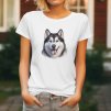 Dámské tričko s realistickým potiskem hlavy Sibiřského huskyho. Originální tričko pro pejskařky.