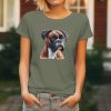 Dámské tričko s realistickým potiskem hlavy Německého Boxera. Originální tričko pro pejskařky.