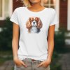 Dámské tričko s realistickým potiskem hlavy Kavalíra King Charles španěla (blenheim). Originální tričko pro pejskařky.