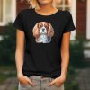 Dámské tričko s realistickým potiskem hlavy Kavalíra King Charles španěla (blenheim). Originální tričko pro pejskařky.