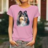 Dámské tričko s detailním realistickým potiskem hlavy Shetlandského ovčáka (Šeltie) s inteligentním výrazem.