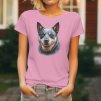 Dámské tričko s detailním realistickým potiskem hlavy Australského honáckého psa s inteligentním pohledem.