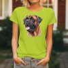 Dámské tričko s detailním realistickým potiskem hlavy psa plemene Bullmastif s typickou tmavou maskou a přátelským výrazem.