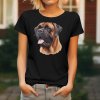 Dámské tričko s detailním realistickým potiskem hlavy psa plemene Bullmastif s typickou tmavou maskou a přátelským výrazem.