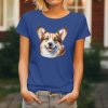 Dámské tričko s detailním realistickým potiskem hlavy usmívajícího se psa plemene Welsh Corgi Cardigan s velkýma ušima.