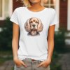 Dámské tričko s detailním realistickým potiskem hlavy kokršpaněla se zlatavou srstí a dlouhýma ušima.