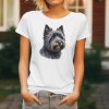 Dámské tričko s realistickým uměleckým potiskem hlavy Cairn teriéra s typickou šedou střapatou srstí a bystrýma očima.