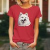 Dámské tričko s detailním realistickým potiskem hlavy bílého Amerického eskymáckého psa s hustou srstí a černýma očima.