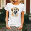Dámské tričko s detailním realistickým potiskem hlavy pískově zbarveného Anatolského pasteveckého psa s černou maskou.