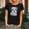 Dámské tričko s detailním realistickým potiskem hlavy Sealyham teriéra s bílou srstí a typickým vousem.