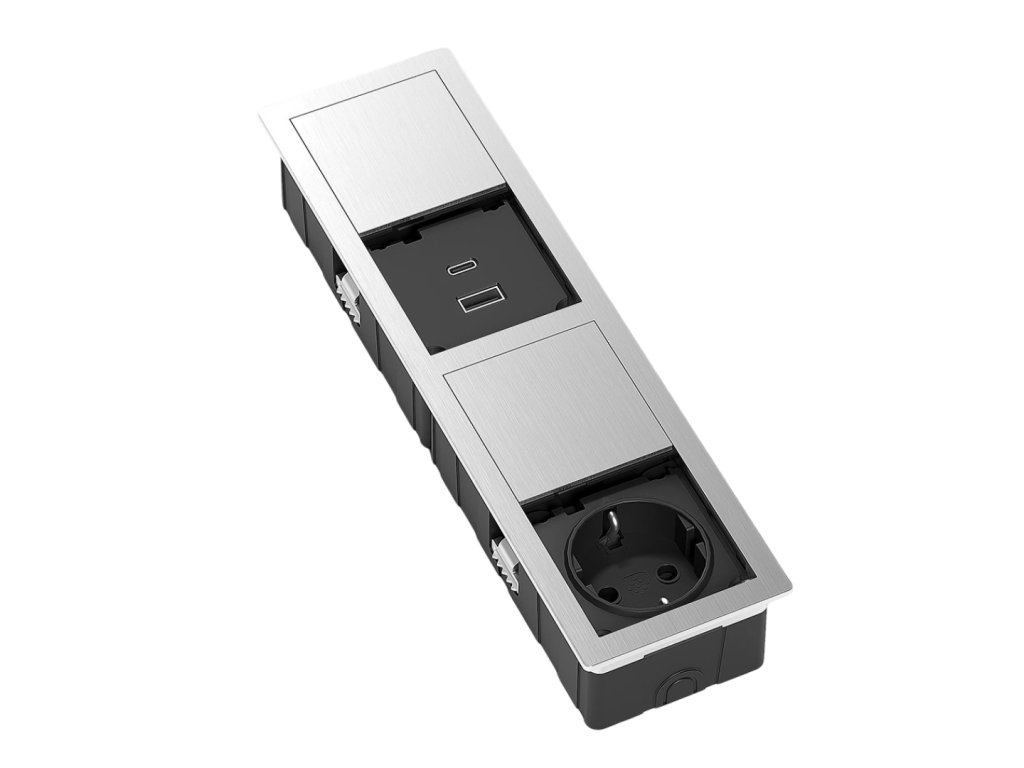 versahit mono combi 1 presa schuko usb tipo a usb tipo c inox aperto