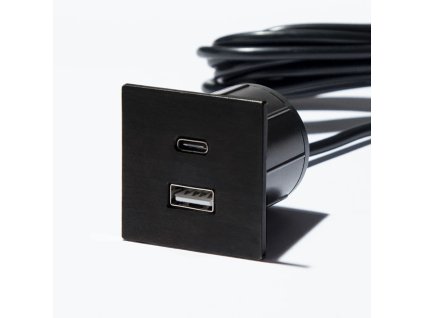 ASA 06029Z00045 VERSAPICK USB-Einbauset, 1x USB  A+C (5 V), quatratisch 42x42mm, Metall, matt schwarz