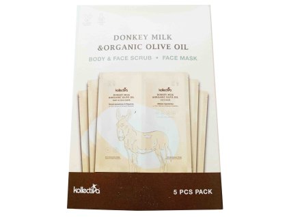 Sada 5× peeling a pleťová maska s oslím mlékem a bio olivovým olejem