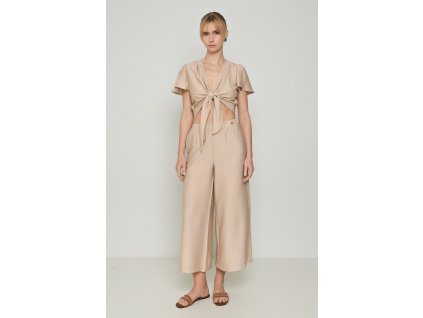 Rozšířené kalhoty s gumou - béžové