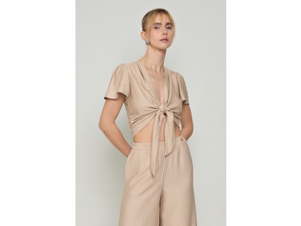Crop top na zavazování - béžový