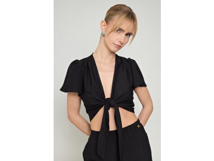 Crop top na zavazování - černý