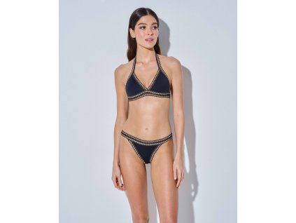 Trojúhelníkový bikini set s háčkovanou krajkou - černý