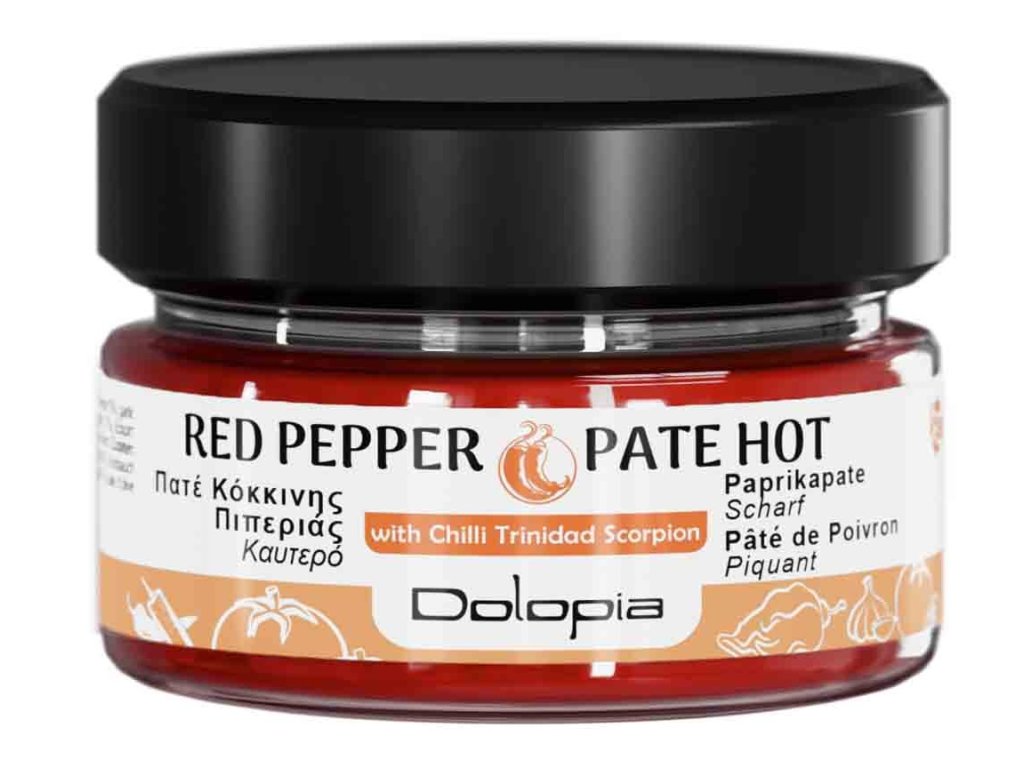 DOLOPIA Pálivá pomazánka z červených florina paprik s chilli Trinidad Scorpion 150g GreekMarket